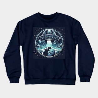 Grey Aliens in a UFO Crewneck Sweatshirt